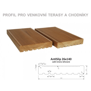 Thermowood borovice AntiSlip 26 x 140mm zadní strana rýhovaná